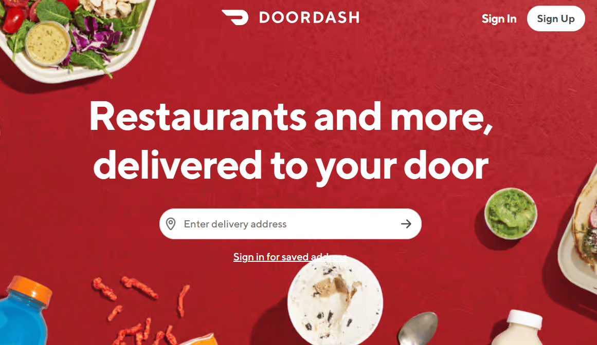 Página de inicio del sitio web de DoorDash