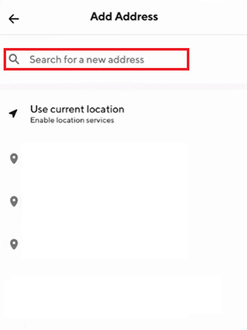 Tapez la nouvelle adresse dans le champ Rechercher une nouvelle adresse