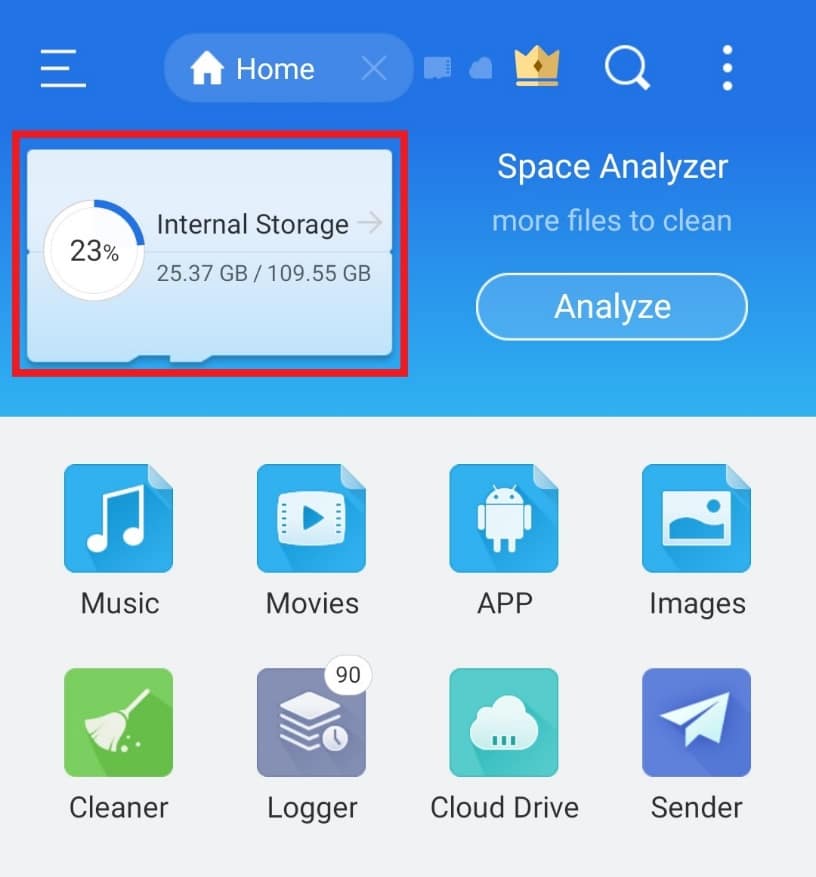 Toque em Armazenamento interno. Como usar .estrongs no Android