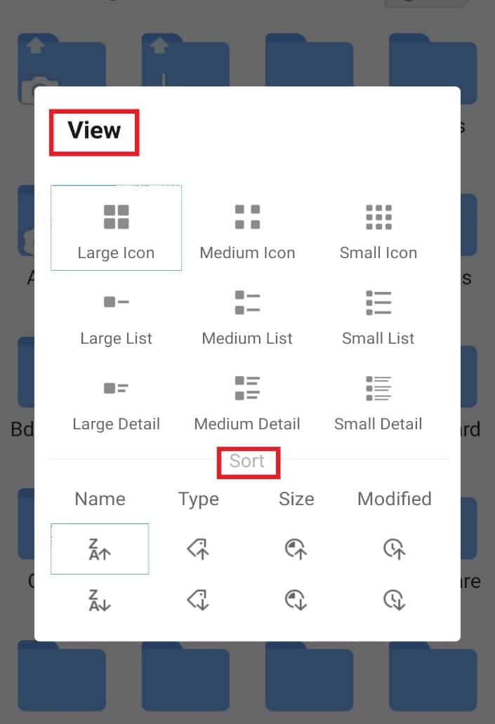 Modifica la visualizzazione e ordina i file