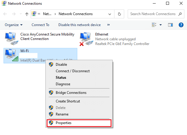 cliquez sur l'option Propriétés. Correction de l'erreur Warframe 10054 sur Windows 10