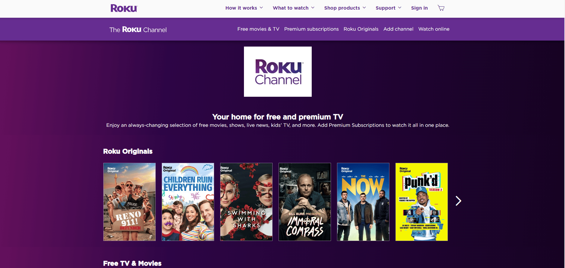 صفحة قنوات Roku