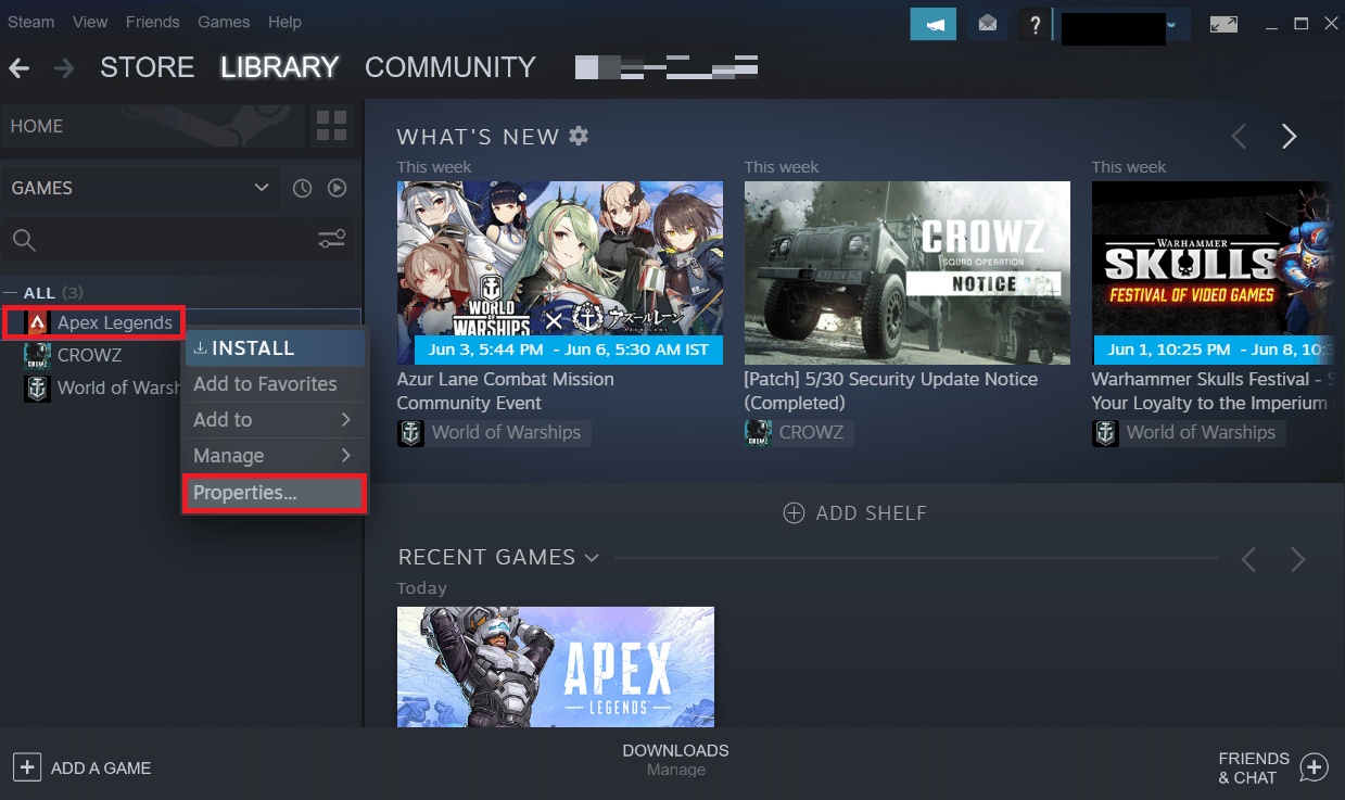 Fare clic con il pulsante destro del mouse sul gioco Apex Legends e fare clic su Proprietà