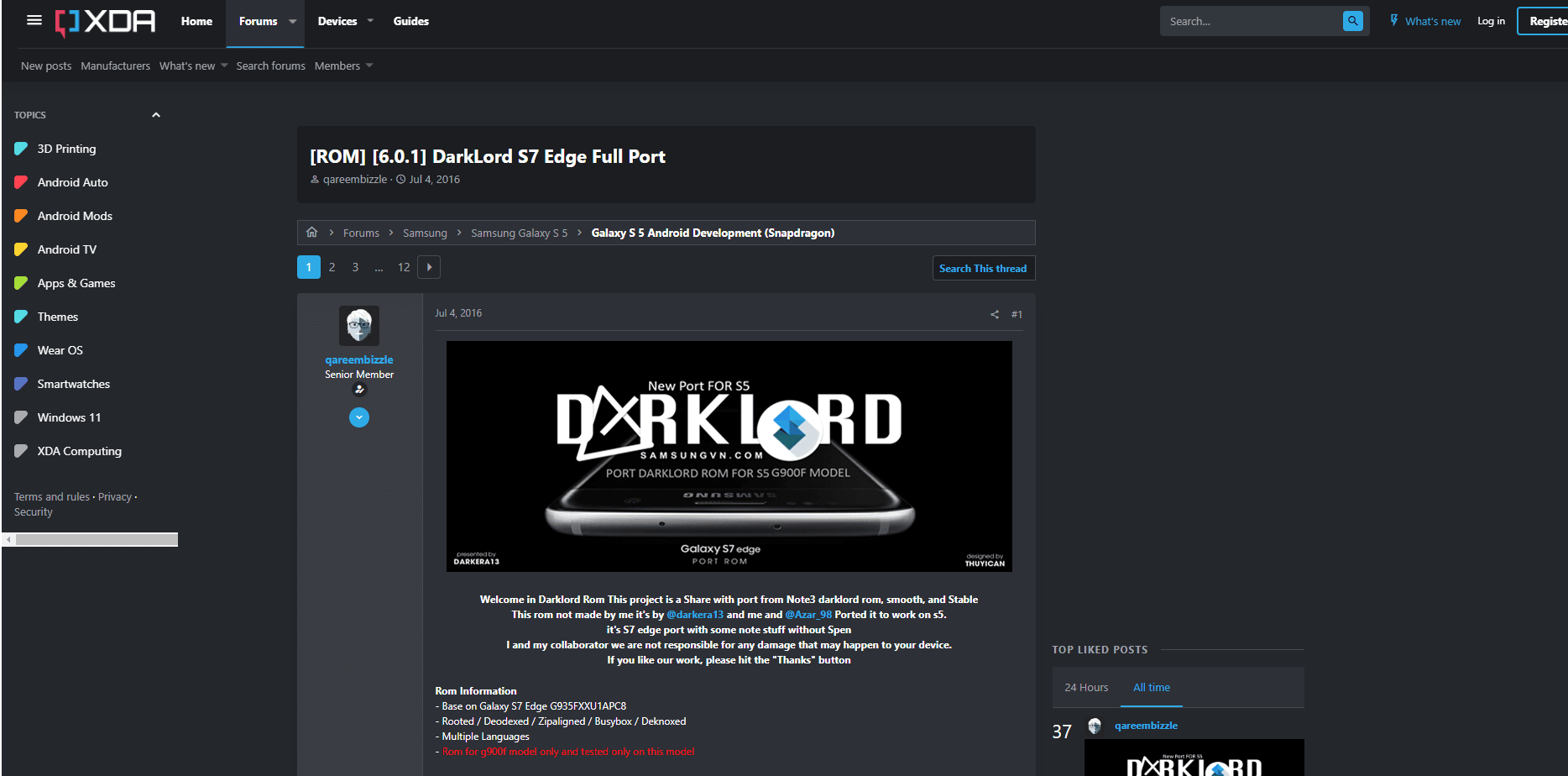 DarkLord S7 Edge 전체 포트 xda 개발자 페이지. 최고의 갤럭시 노트 3 커스텀 ROM