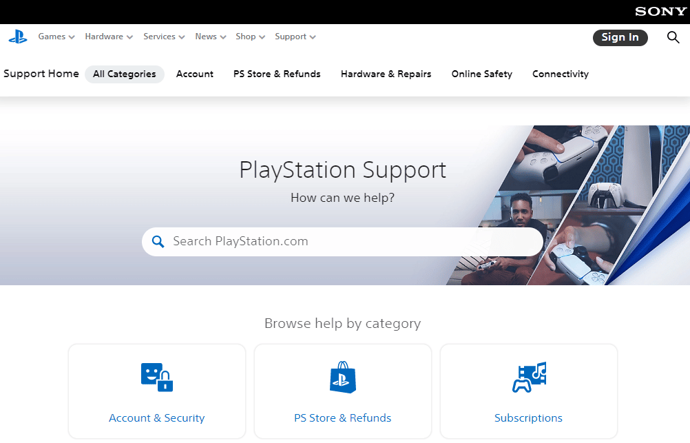 Deschideți PlayStation Support