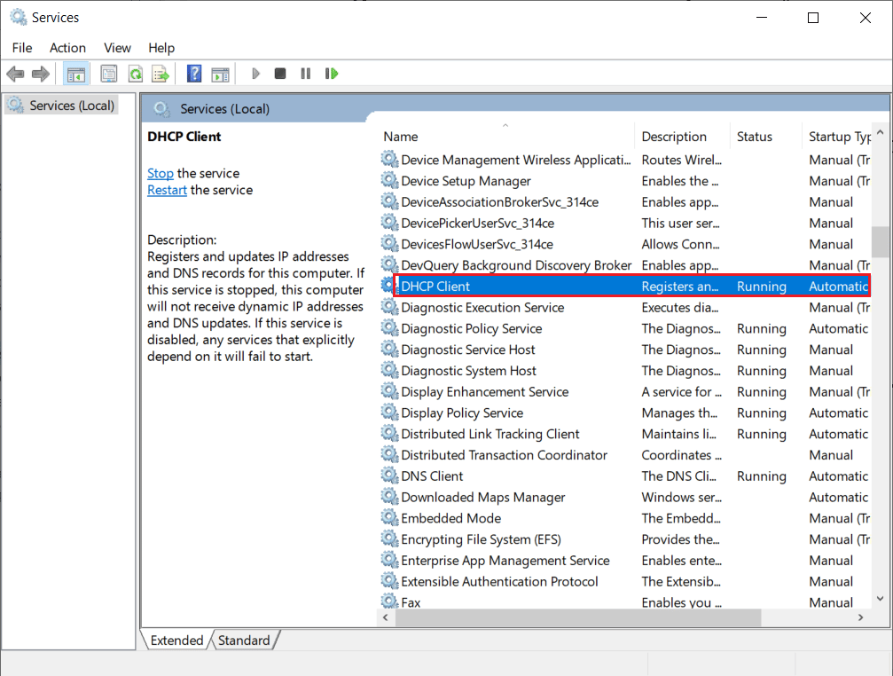 włącz następujące usługi systemu Windows, powtarzając powyższe kroki