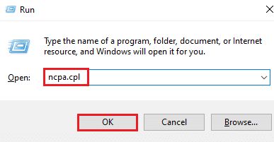 ncpa.cplと入力し、[OK]をクリックします。 Windows10でのHamachiVPNエラーの修正