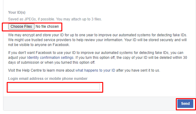 Ihre ID. Geben Sie die Login-E-Mail-Adresse oder Telefonnummer ein. Klicken Sie auf Senden | Ich möchte mein altes Facebook-Konto zurück