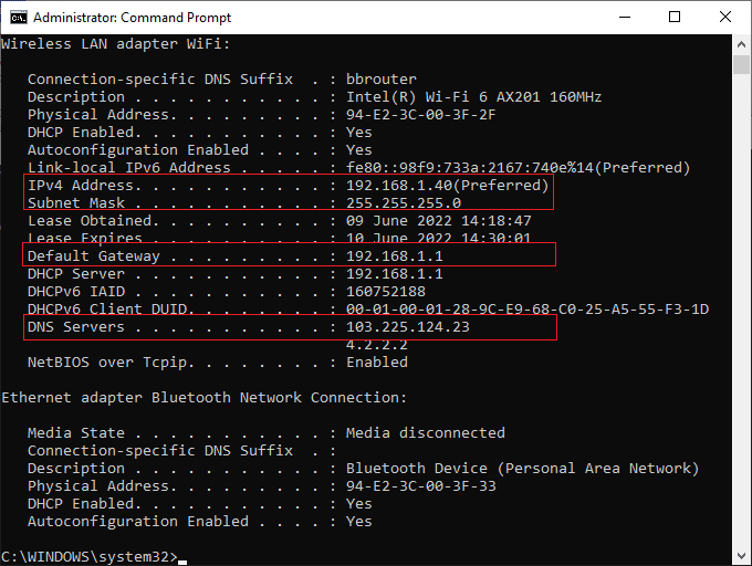 Encontre o endereço IPv6 no prompt de comando