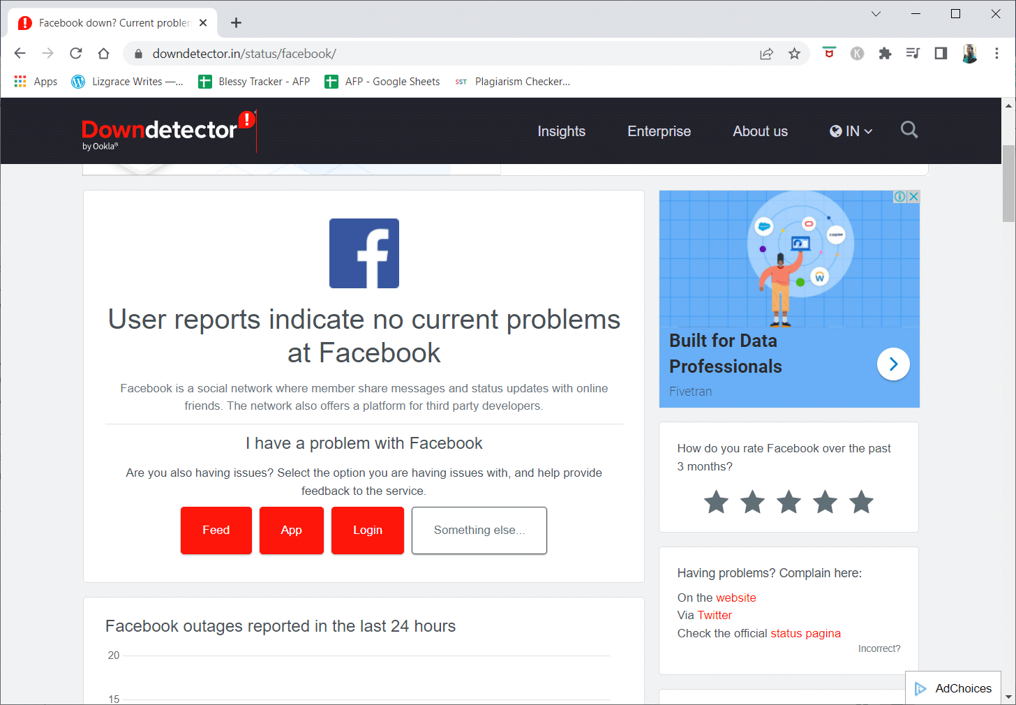 Página de Facebook de DownDetector