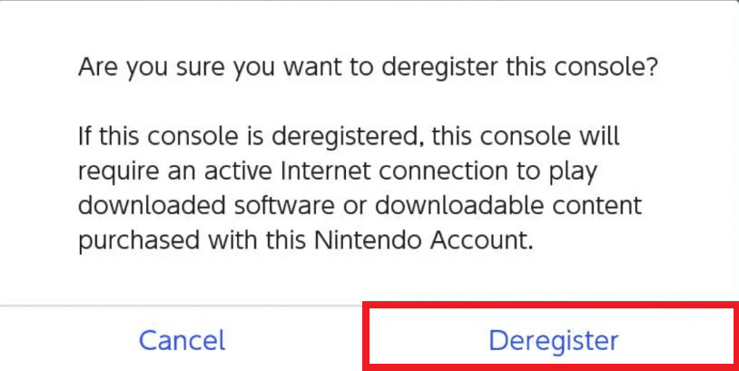 Vuelva a hacer clic en Cancelar registro en la ventana emergente que dice ¿Está seguro de que desea cancelar el registro de esta consola?