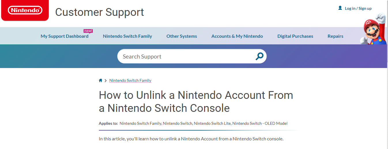 Atención al cliente de Nintendo | Cómo desvincular la cuenta de Nintendo de Switch