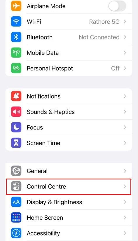 appuyez sur le centre de contrôle dans les paramètres de l'iPhone