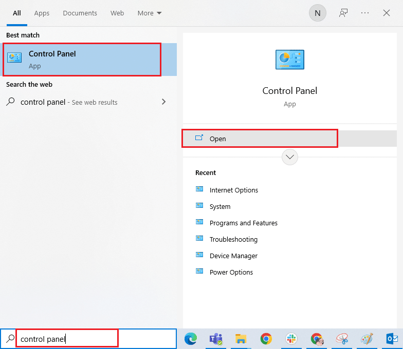 deschide Panoul de control. Remediați Outlook blocat la încărcarea profilului pe Windows 10