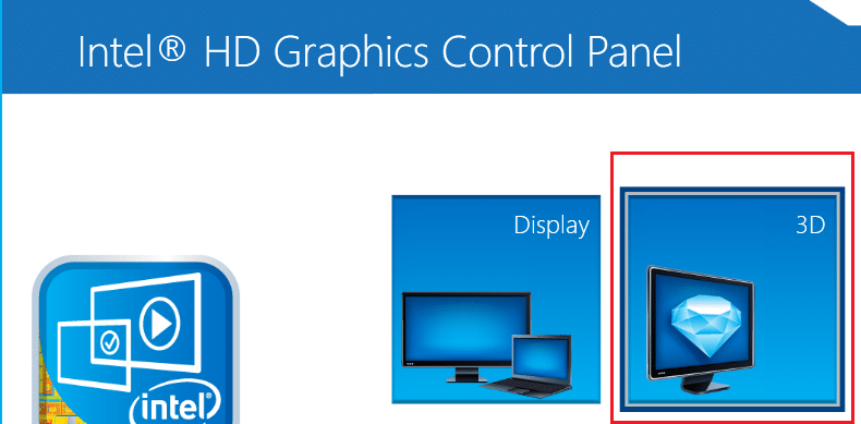 faceți clic pe 3D în Intel HD Graphics Contol Panel