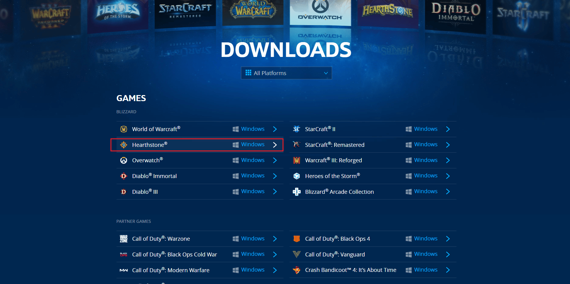 scarica Hearthstone dalla pagina di download di Blizzard