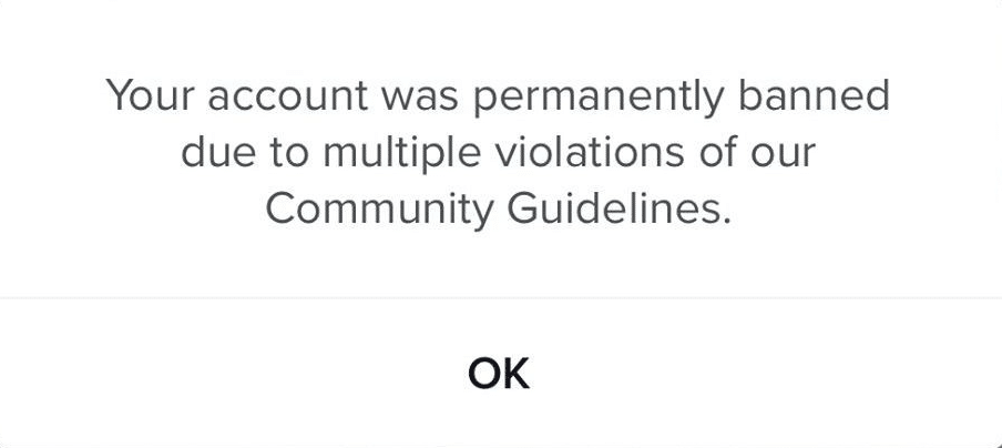 mensagem de banimento permanente no TikTok | Como apelar para uma proibição no TikTok
