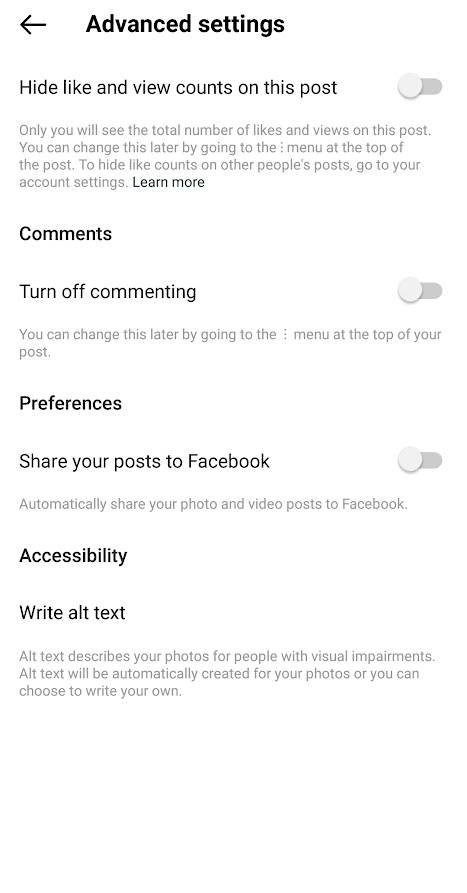 Configurações avançadas do Instagram