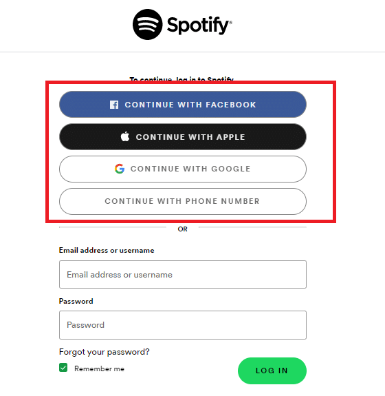 wybierz preferowany sposób logowania | Zaloguj się do Hulu Spotify