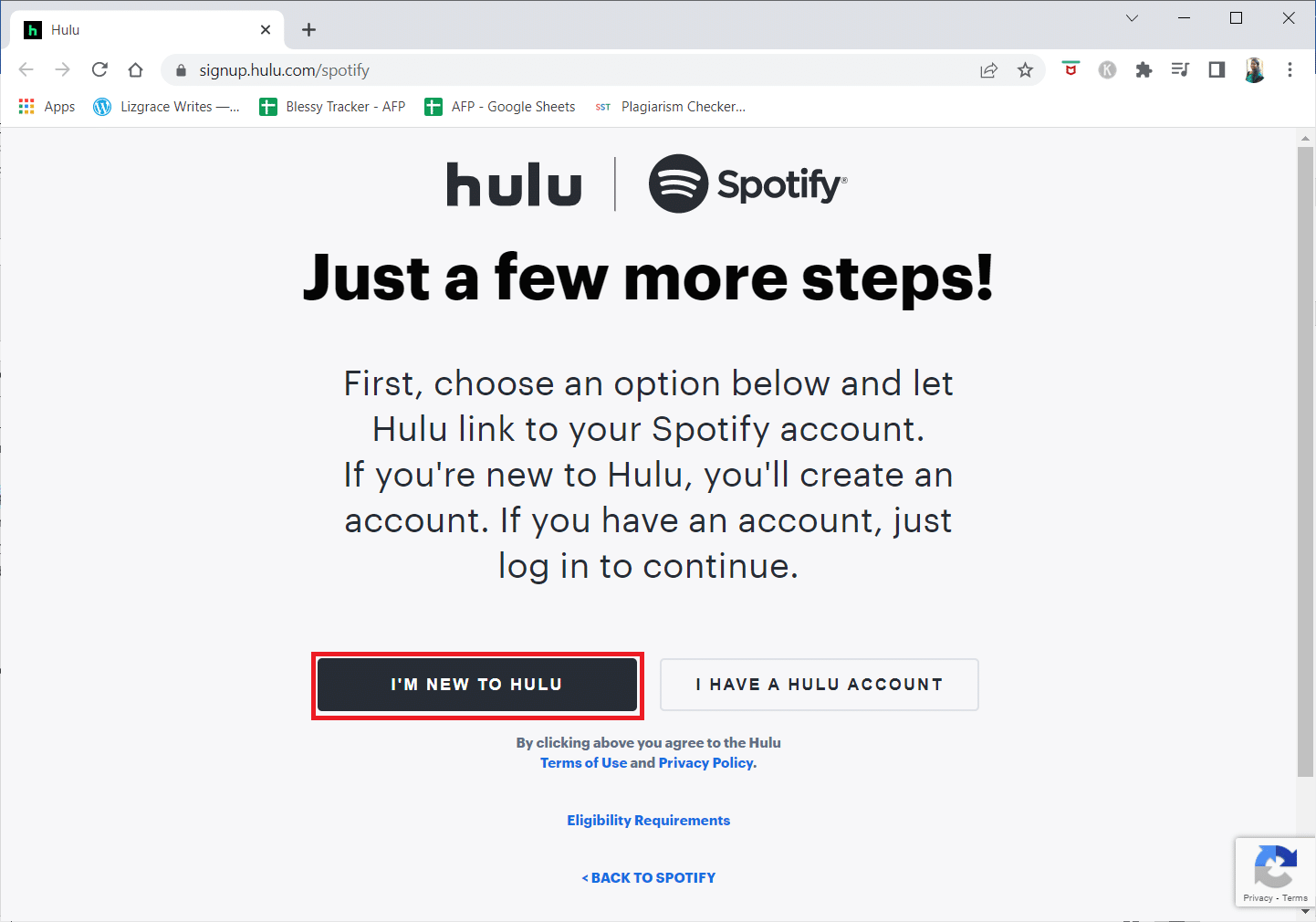 Si no tiene una cuenta, haga clic en SOY NUEVO EN HULU. | Inicio de sesión de Hulu Spotify