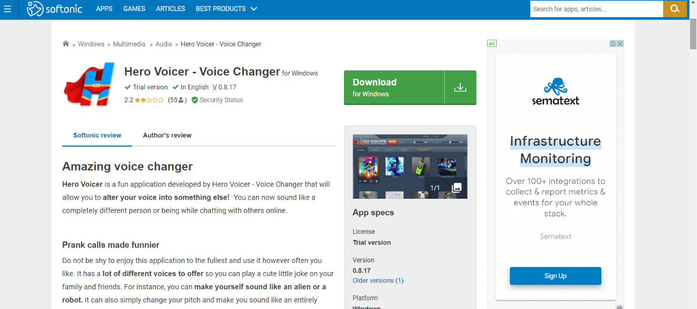 Héros Voicer. Meilleur logiciel de changement de voix gratuit pour Windows 10