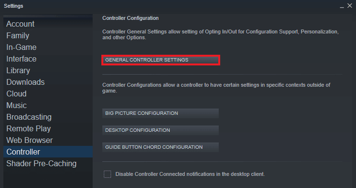 Clique em configurações gerais do controlador. Corrigir o controle do Rocket League não está funcionando