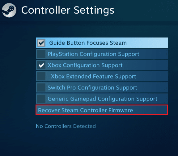 Klik pulihkan firmware pengontrol uap