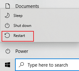 Faceți clic pe restart. Remediați PSK incorect furnizat pentru SSID de rețea pe Windows 10