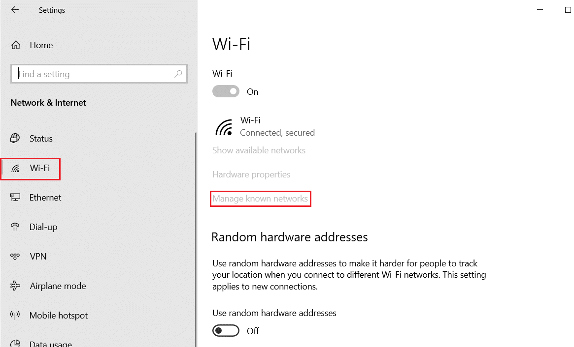 انقر فوق Wifi وحدد إدارة الشبكات المعروفة