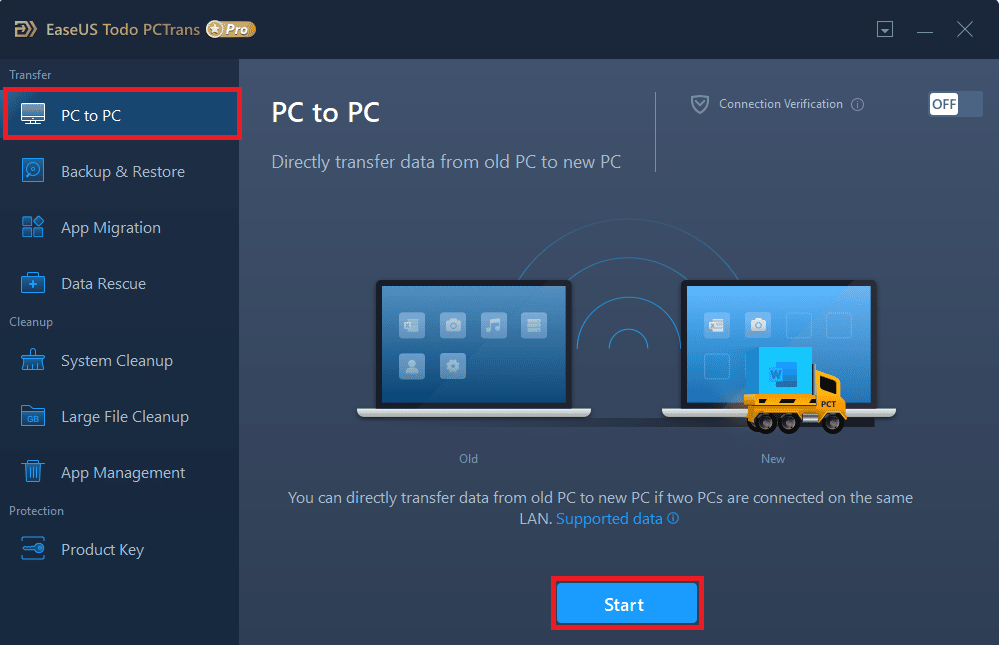 Faceți clic pe fila PC la PC - opțiunea Start