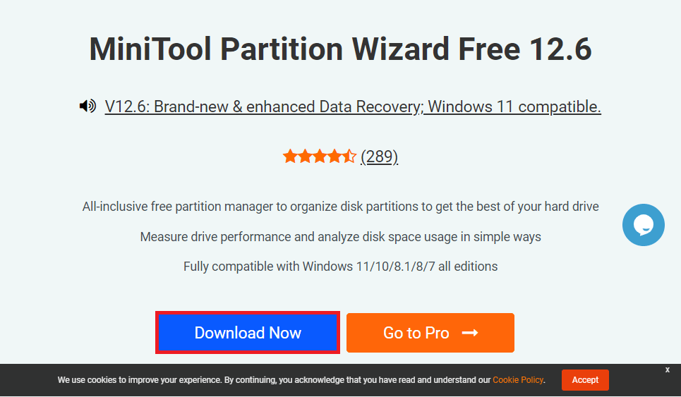 Ouvrez le site Web de MiniTool Partition Wizard et cliquez sur le bouton Télécharger maintenant pour installer l'application