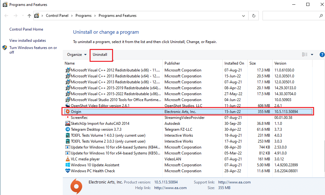 Seleccione la aplicación Origin en la lista y haga clic en el botón Desinstalar. Cómo mover juegos de Origin a otra unidad