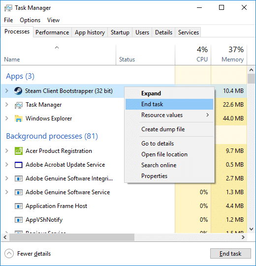 สิ้นสุดกระบวนการที่เกี่ยวข้องกับ Steam ทั้งหมดใน Task Manager สิ้นสุดกระบวนการที่เกี่ยวข้องกับ Steam ทั้งหมดใน Task Manager