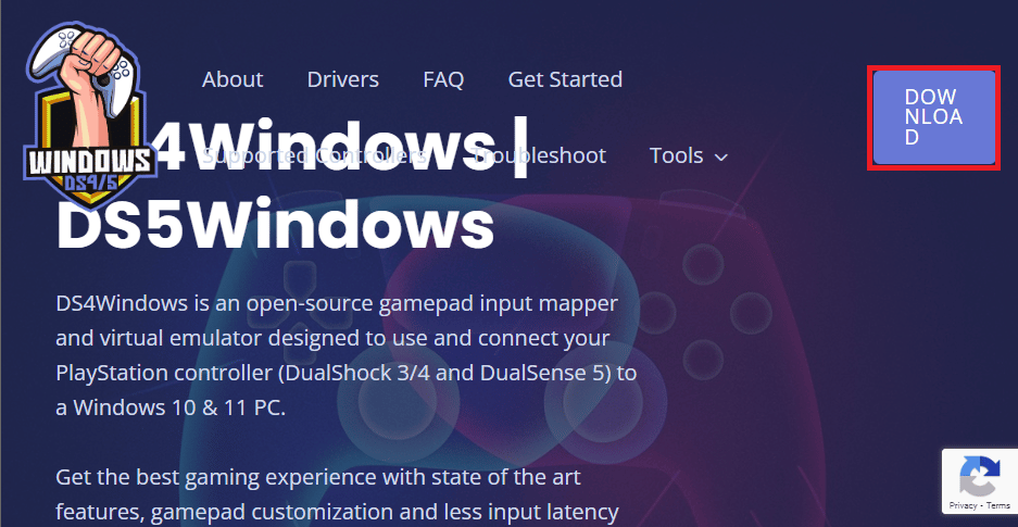 افتح موقع DS4Windows وانقر على زر التنزيل