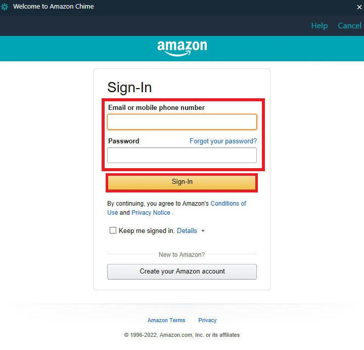 Ingrese su correo electrónico y contraseña de Amazon. Haga clic en Iniciar sesión