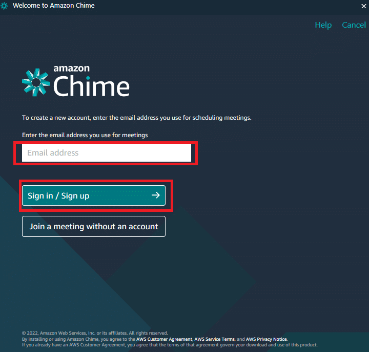 Digite seu endereço de e-mail e clique em Entrar ou Inscrever-se