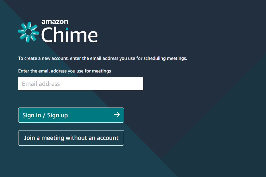 Página de login do Amazon Chime