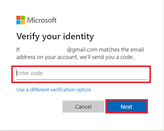 ใส่รหัสที่คุณได้รับและคลิกที่ตัวเลือกถัดไป | ฉันจะเข้าถึงบัญชี Hotmail เก่าได้อย่างไร