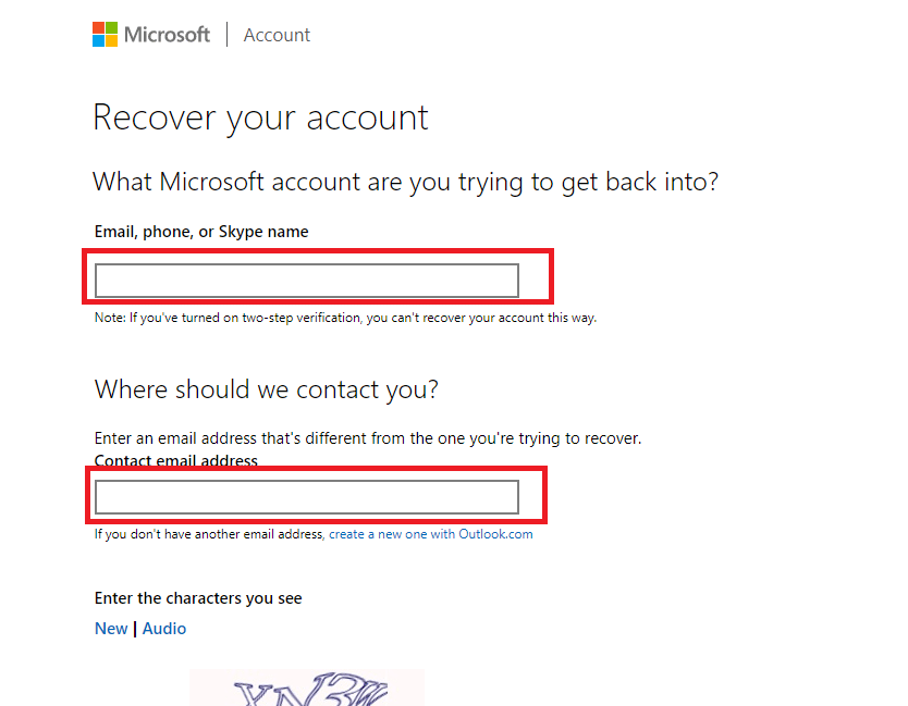 Introduceți numele dvs. Hotmail și adresa de e-mail de contact în formular