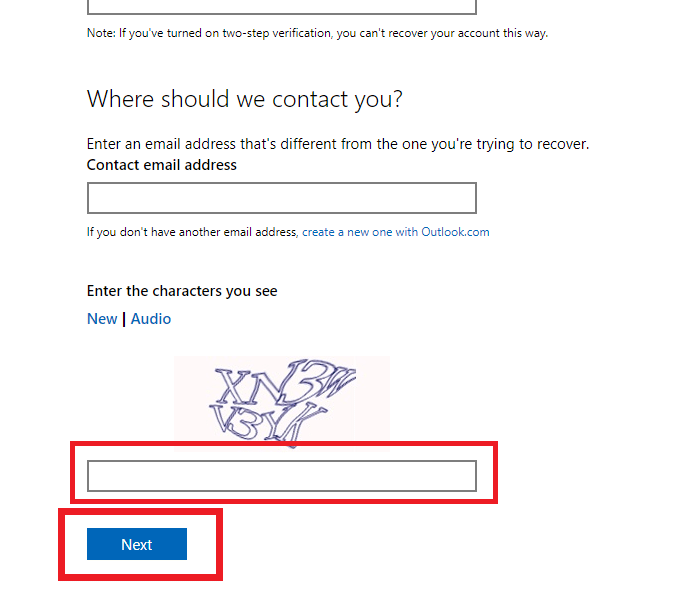 執行 Captcha 驗證並單擊 Next 選項 |如何訪問舊的 Hotmail 帳戶