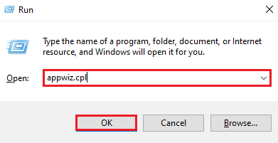 Entrez appwiz.cpl et sélectionnez ok