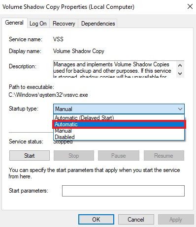 將啟動類型更改為自動 |修復 Windows 10 上的錯誤 0X800703ee