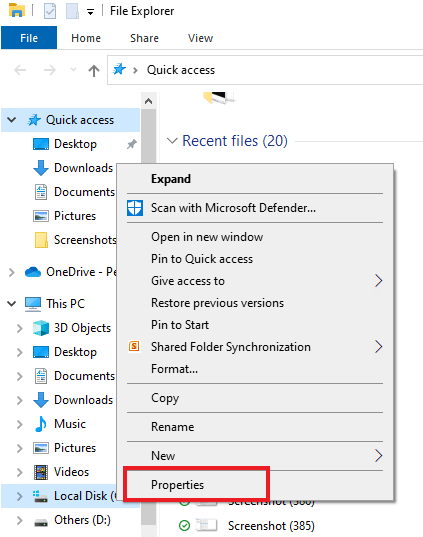 Faites un clic droit sur le disque et ouvrez les propriétés