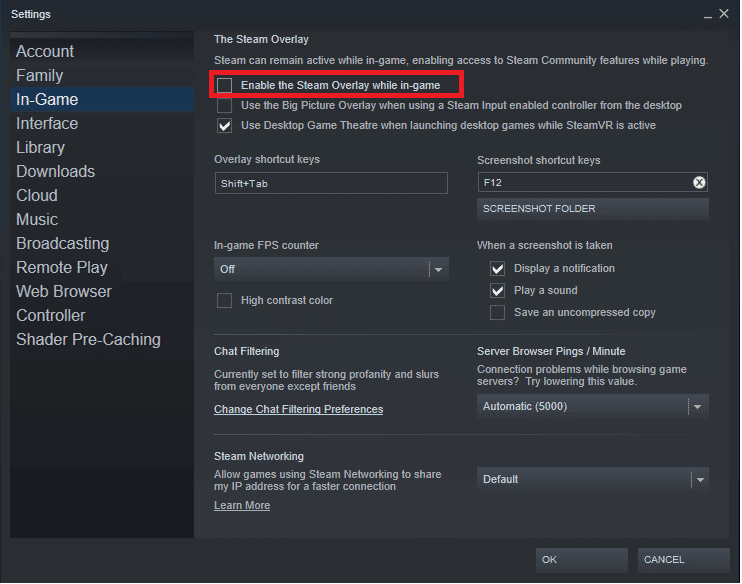 Wyłącz nakładkę Steam. Napraw wysoki procesor klienta Steam Bootstrapper w systemie Windows 10