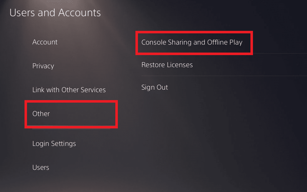 เลือกอื่น ๆ - การแชร์คอนโซลและการเล่นออฟไลน์