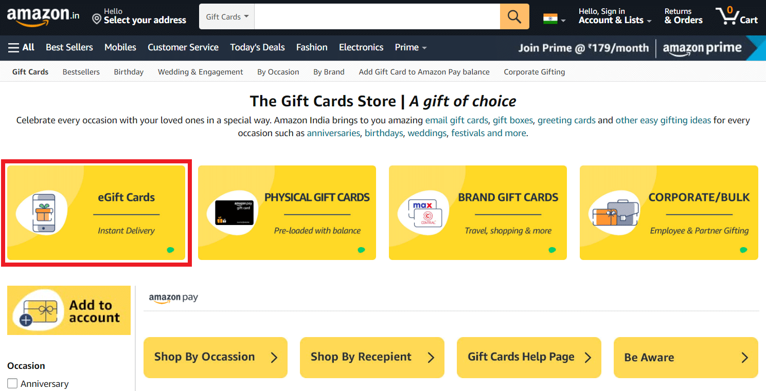 Besuchen Sie den Amazon Gift Cards Store und klicken Sie auf eGift Cards | Wie übertrage ich das Guthaben der Amazon-Geschenkkarte auf ein anderes Konto?