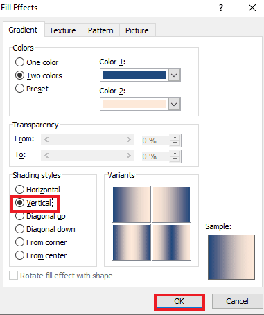 Scegli gli stili di ombreggiatura e fai clic su OK