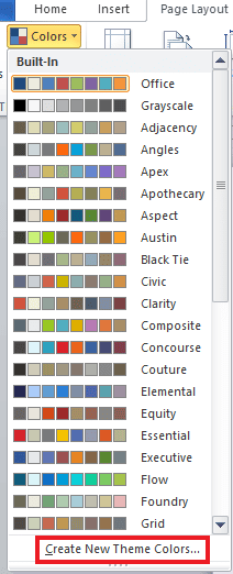 Haga clic en crear nuevos colores de tema