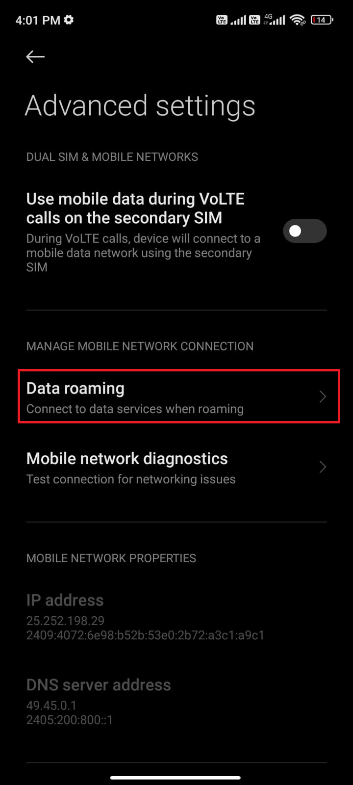 Luego, toca Roaming de datos.