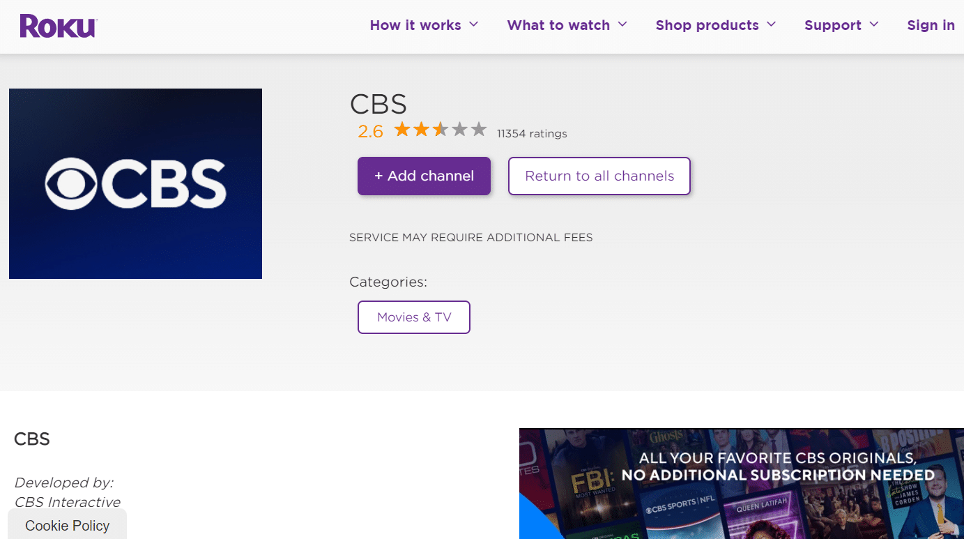 Roku interactivo de CBS